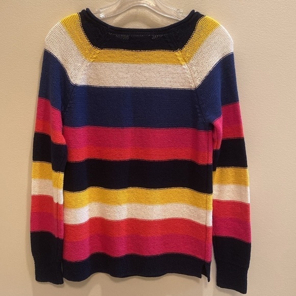 Chaps L/S Cotton Blend Bold Stripe Navy Yellow Pink Cream Knit Sweater SMALL - Picture 5 of 6